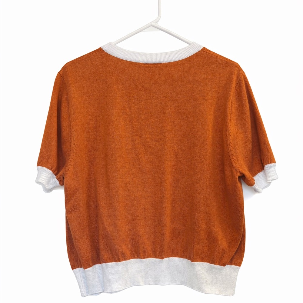 Queen of Sparkles Orange Short Sleeve Sweater with White Trim, horns is sparkly - Picture 3 of 5
